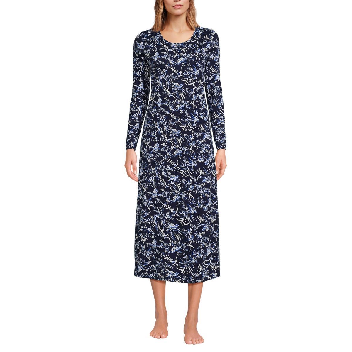 Lands End Womens Cotton Long Sleeve Midcalf Nightgown Product Image