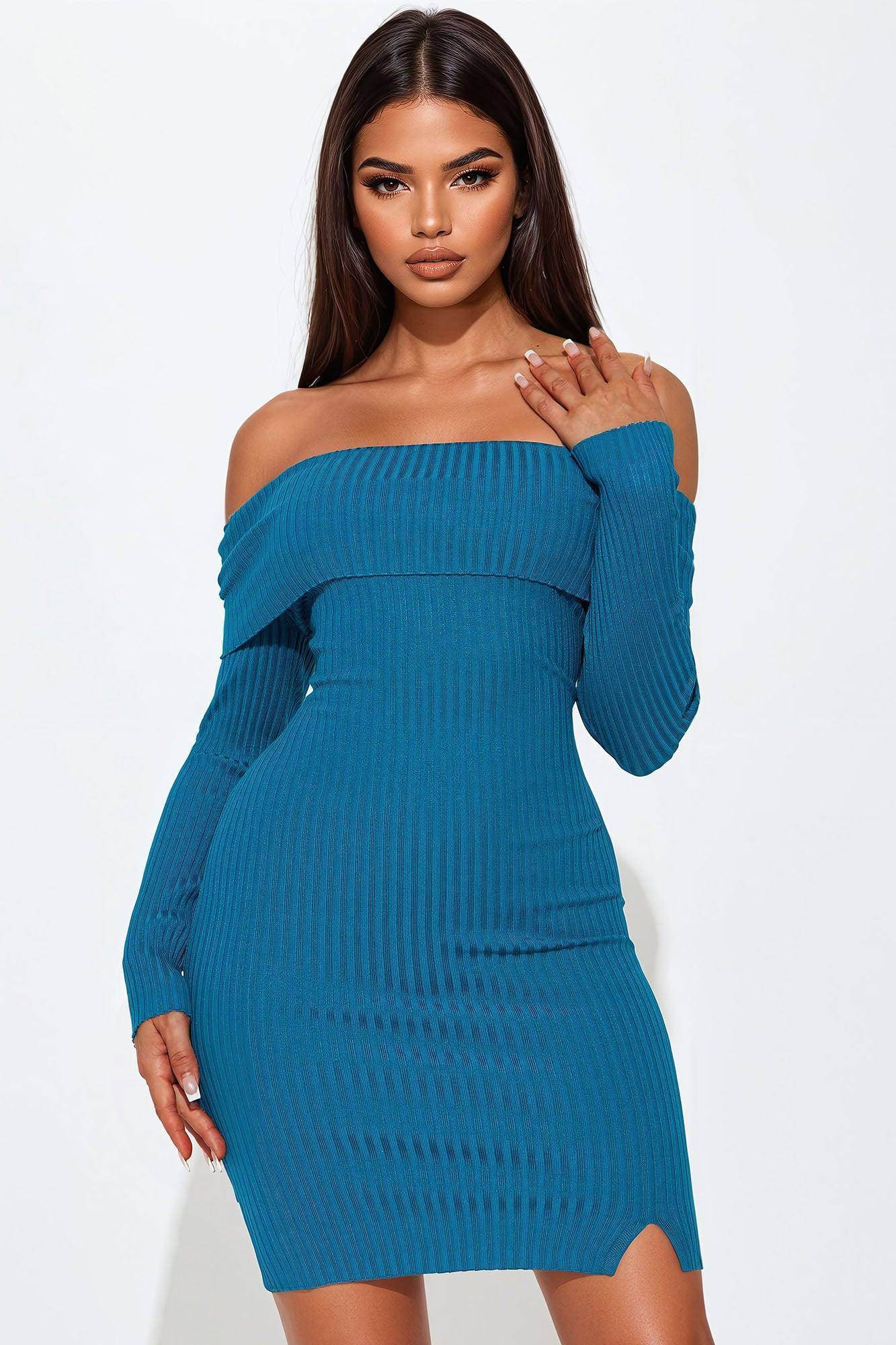 Marlyn Sweater Mini Dress - Teal Product Image