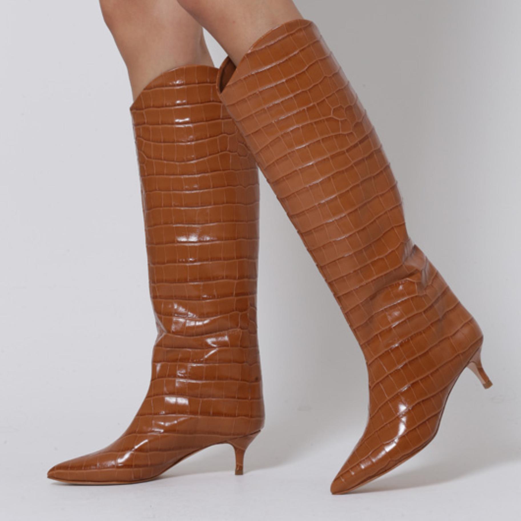 Maryana Lo Crocodile-Embossed Leather Boot Product Image