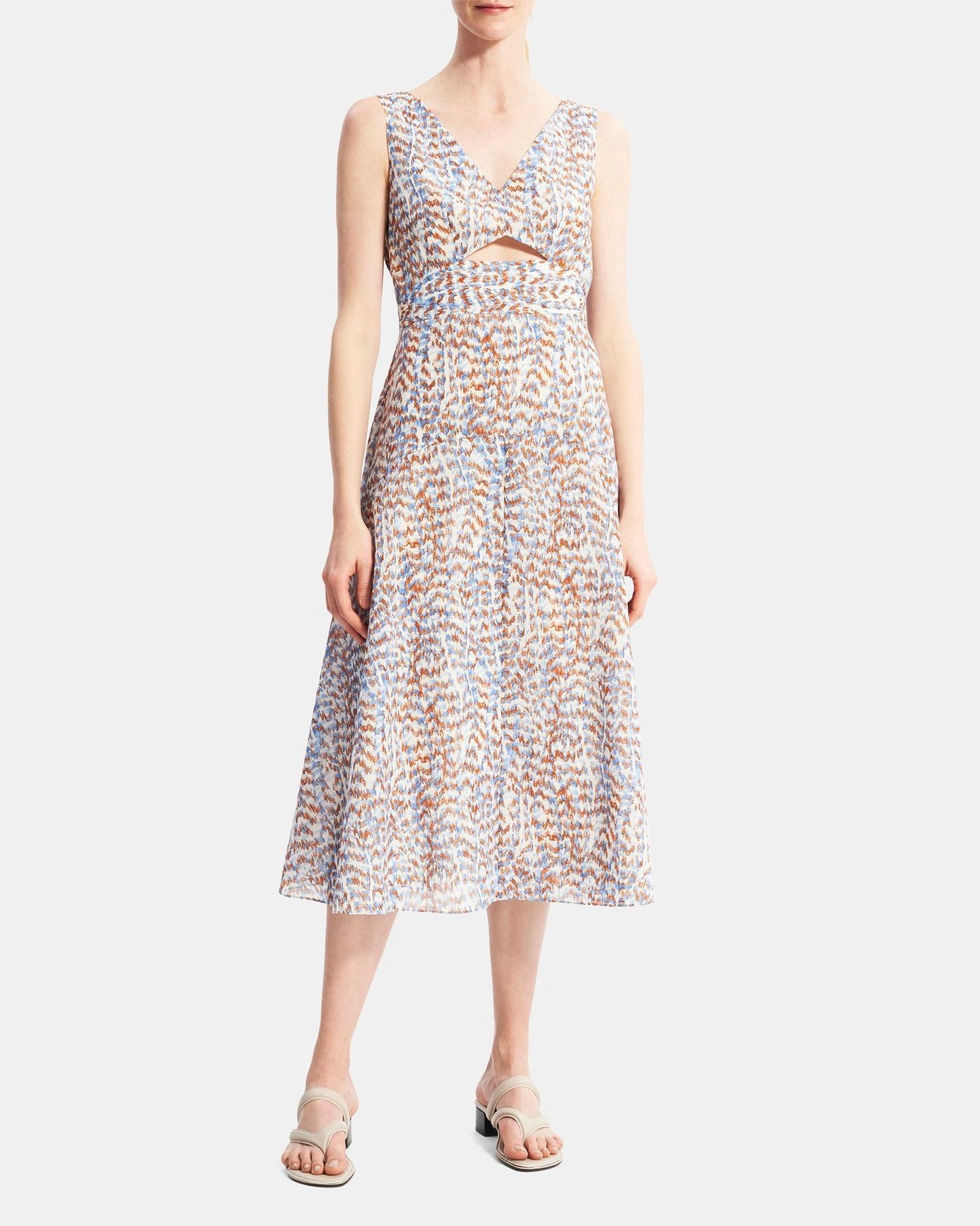 Cutout Midi Dress in Printed Poly Product Image