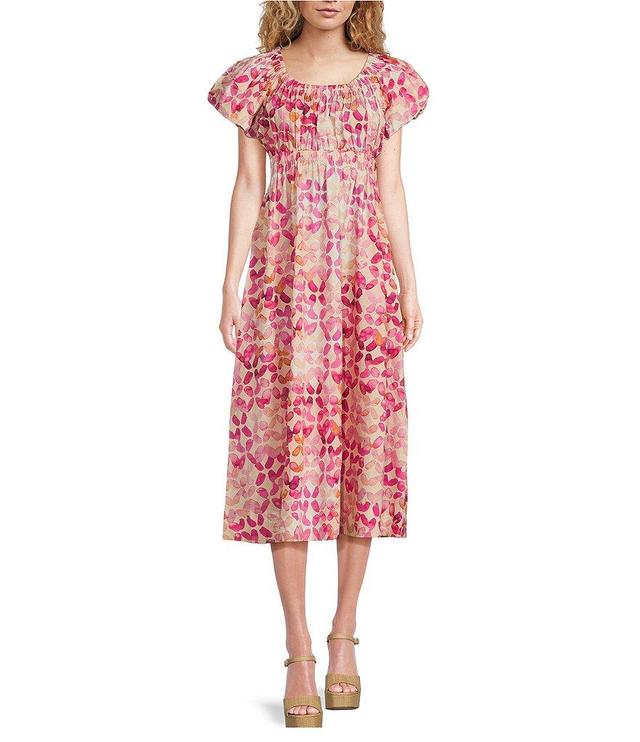 tyler boe Hailey Ballet Slipper Print Woven Scoop Shirred Neck Puff Cap Sleeve Midi A-Line Dress Product Image