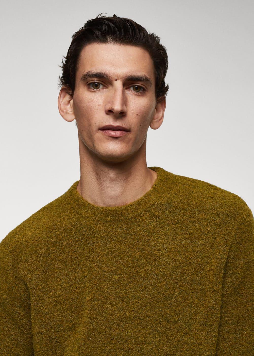 MANGO MAN - Bouclé knit sweater olive greenMen Product Image