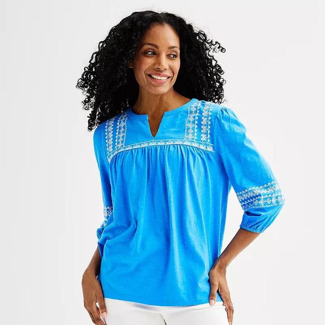 Womens Croft & Barrow 3/4-Sleeve Embroidered Top Product Image