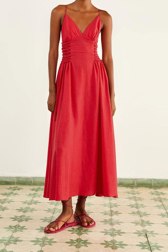 Red Sleeveless Midi Dress, RED / S Product Image