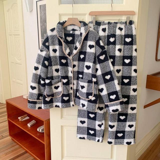 Couple Matching Heart Checkered Pajama Set Product Image