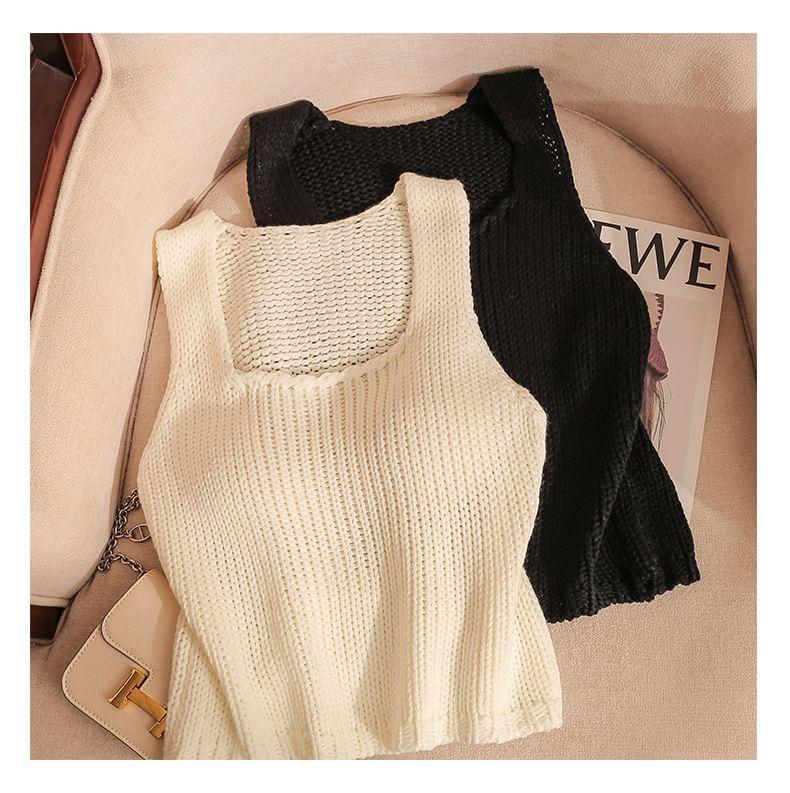 Sleeveless Square Neck Knit Crop Top Product Image