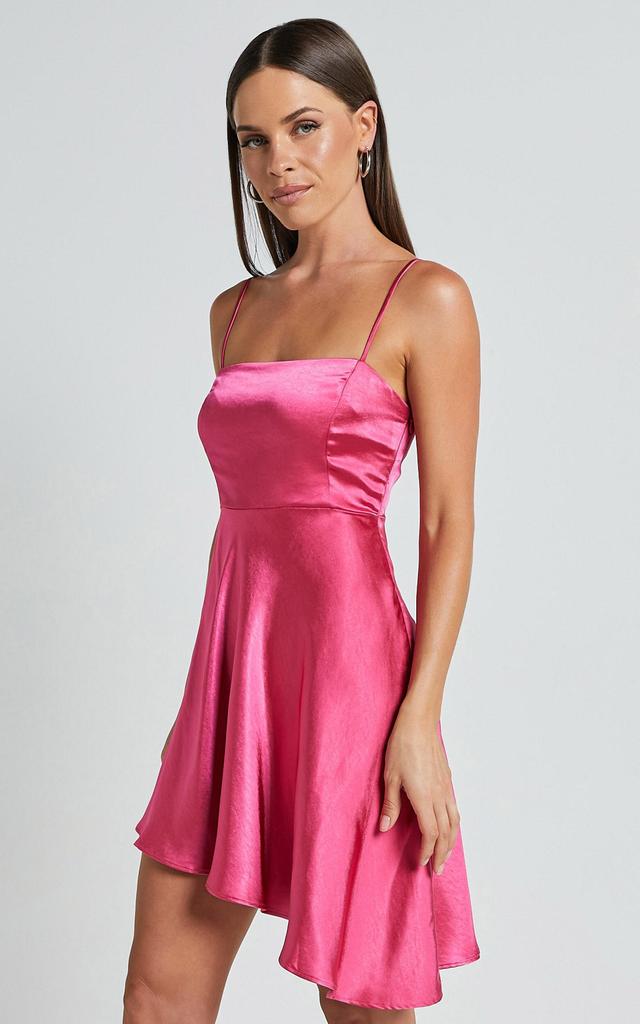 Eirik Mini Dress - Strapless Asymmetrical Fit & Flare Dress in Pink Product Image