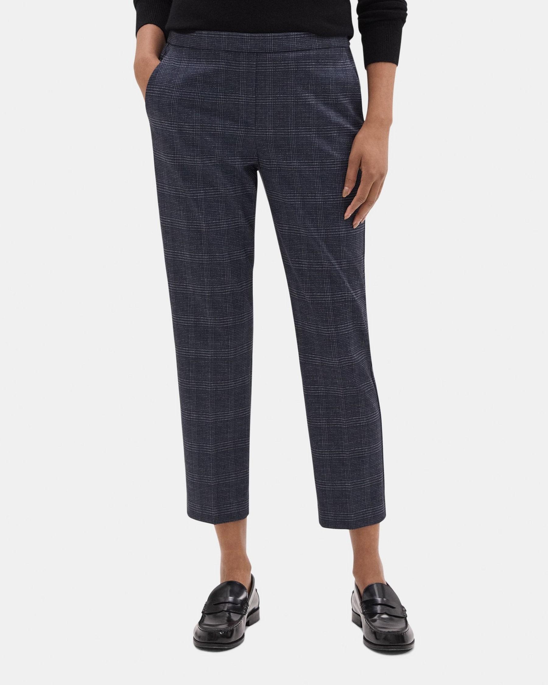 Slim Cropped Pull-On Pant in Plaid Knit Product Image