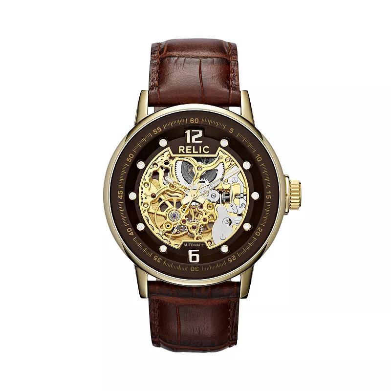 Relic by Fossil Mens Automatic Leather Skeleton Watch Brown Product Image