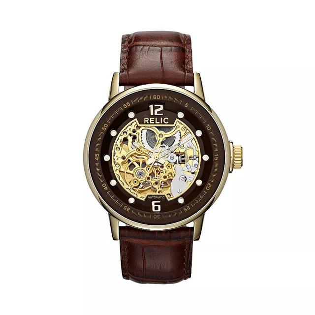 Relic by Fossil Mens Automatic Leather Skeleton Watch Brown Product Image