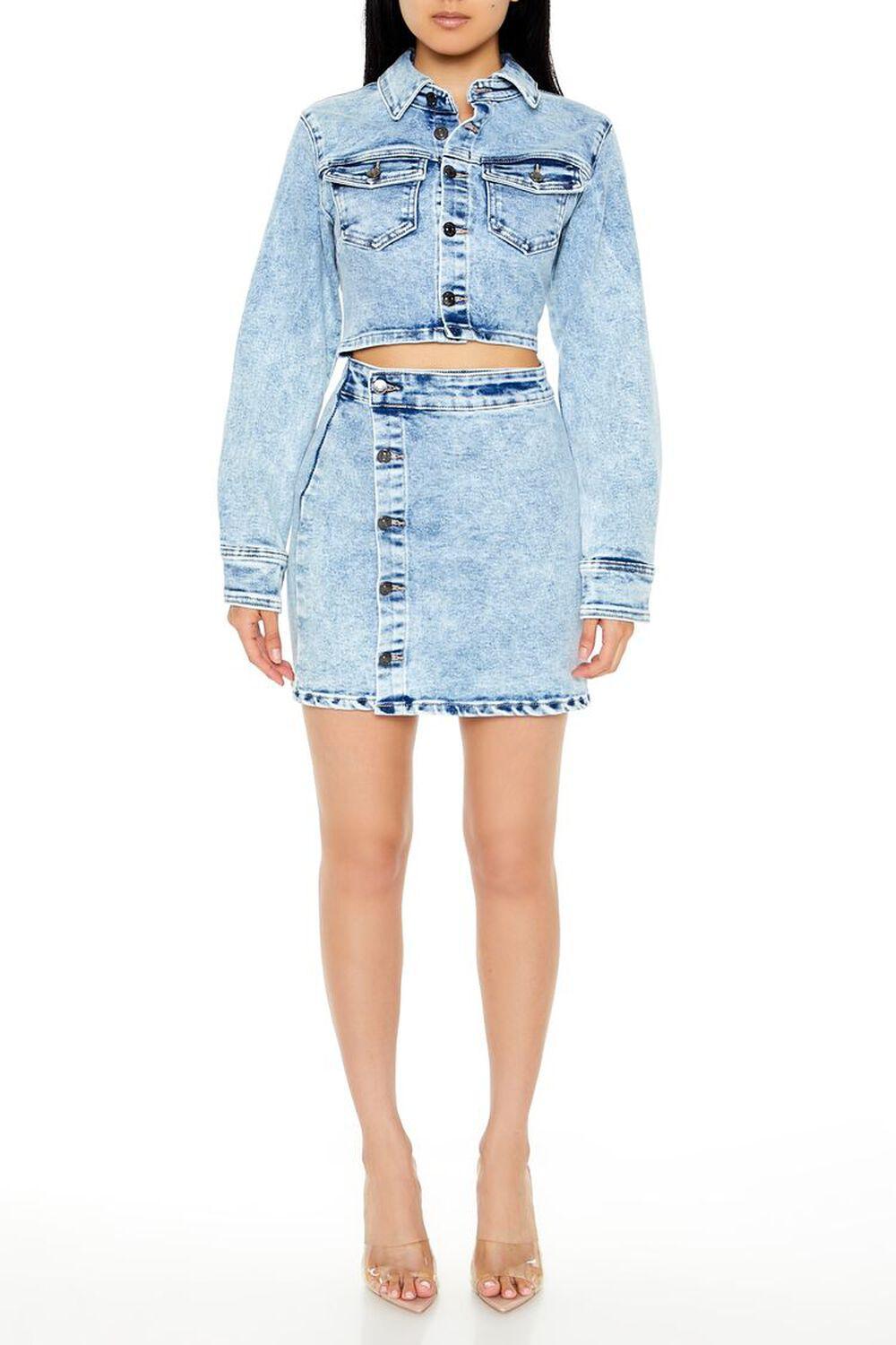 Acid Wash Cutout Denim Mini Dress | Forever 21 Product Image