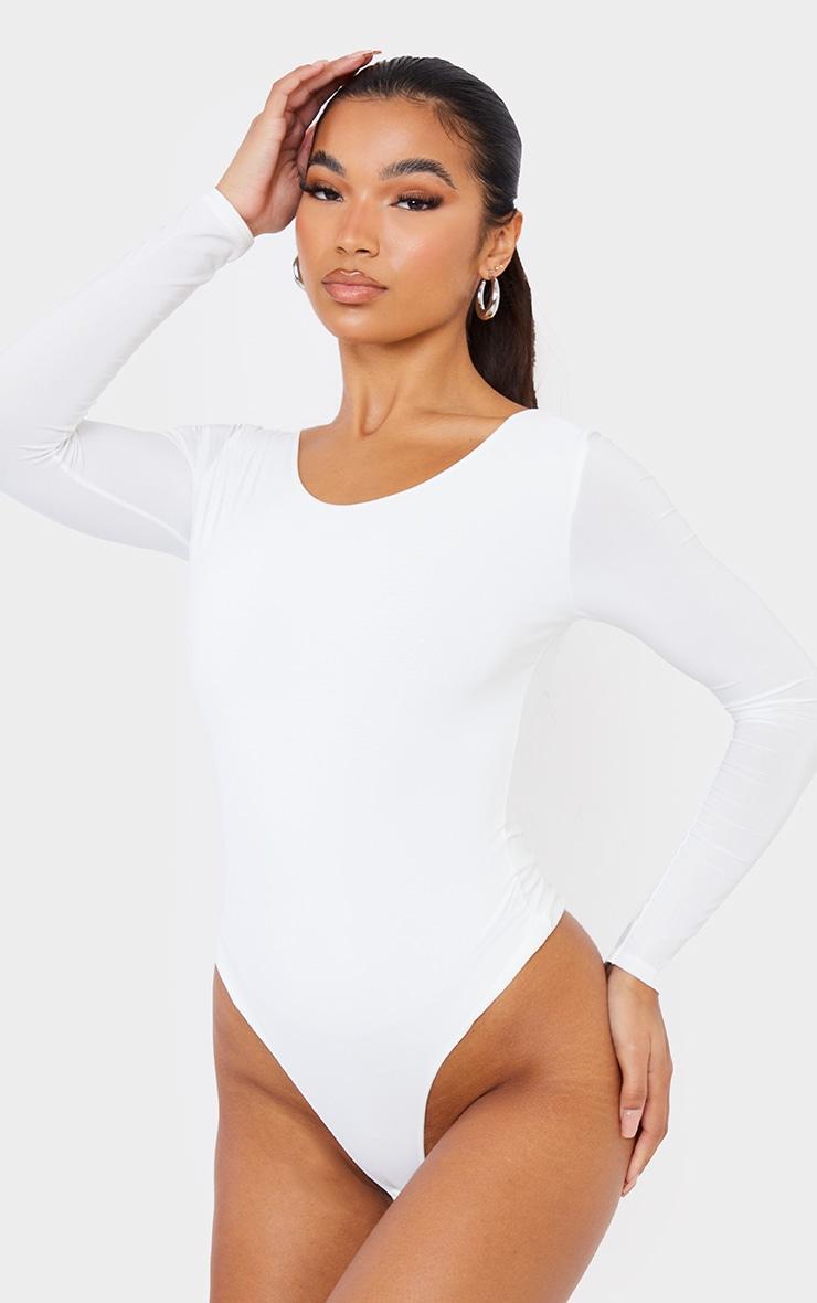 Cream Basic Slinky Long Sleeve Bodysuit Product Image