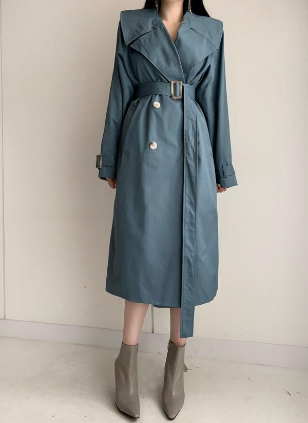 Plain Double-Breasted Trench Coat Product Image