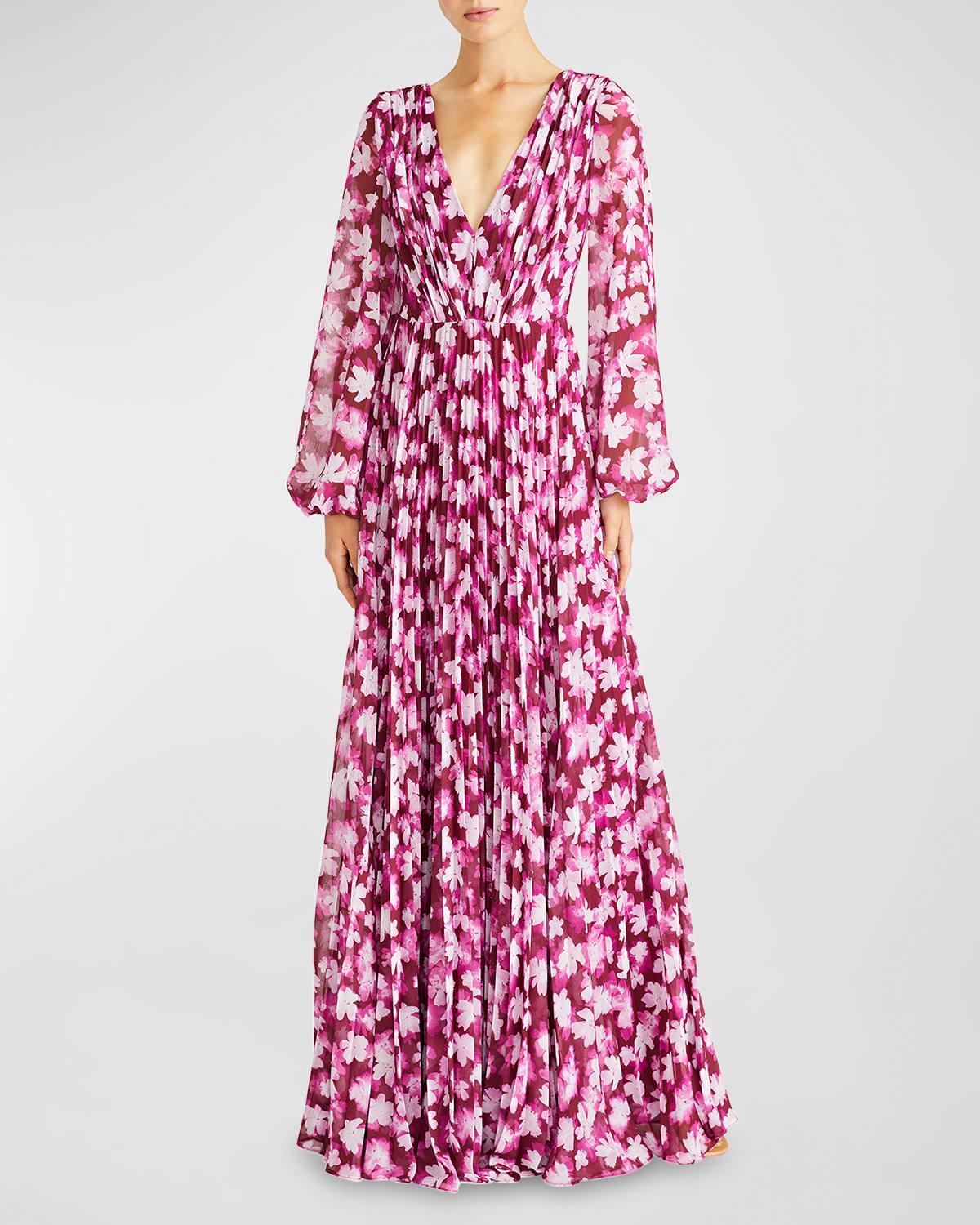 Melanie Pleated Floral-Print Chiffon Gown Product Image