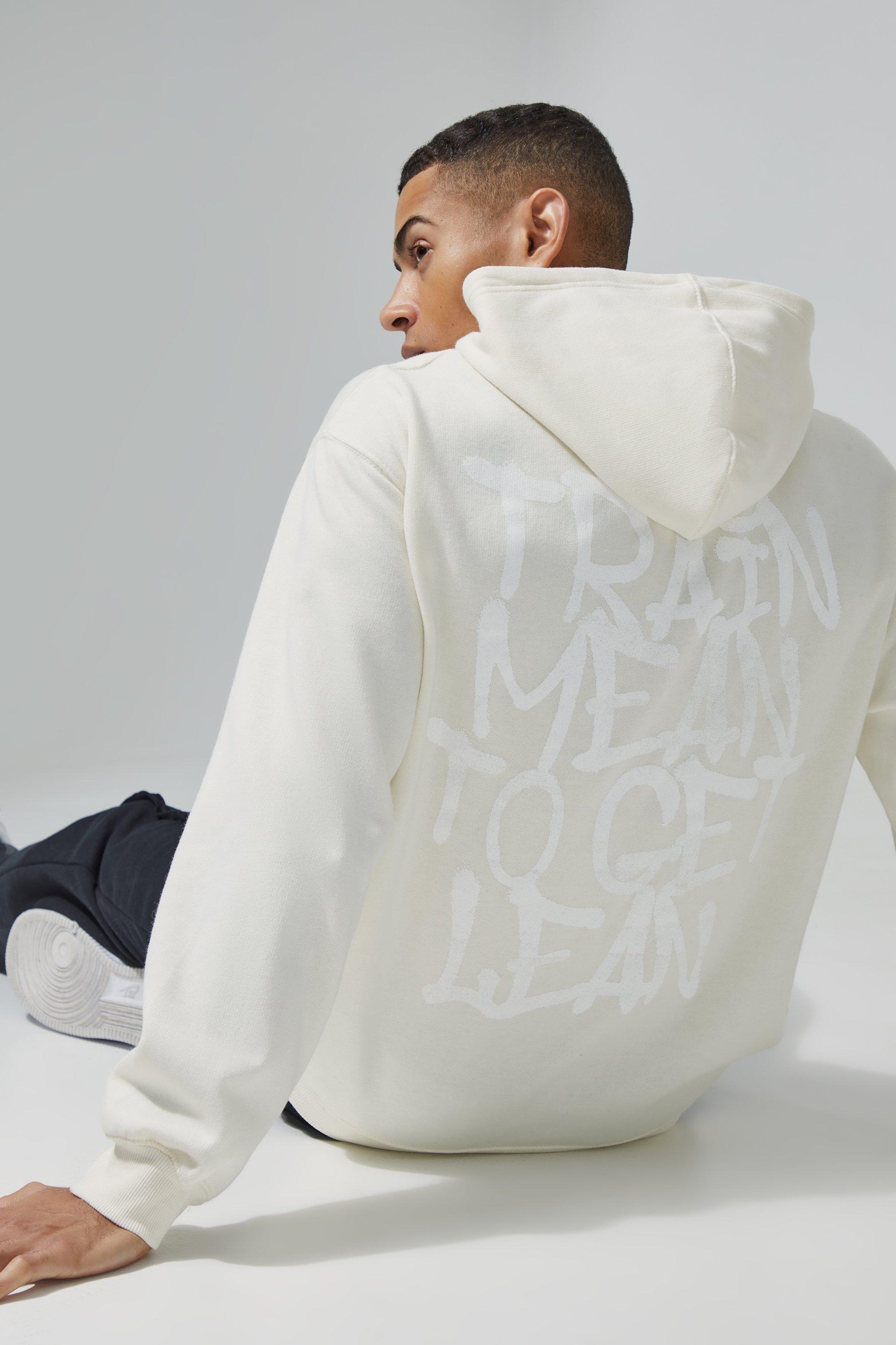 Mens Cream Man Active Oversized Train Mean Slogan Hoodie, Cream Product Image