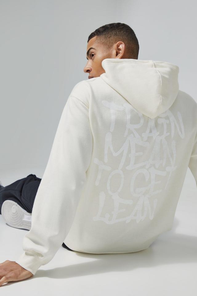 Mens Cream Man Active Oversized Train Mean Slogan Hoodie, Cream Product Image