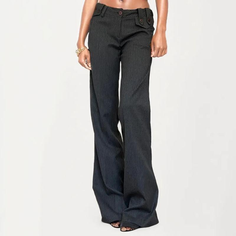 Low Rise Striped Straight-Fit Wide-Leg Pants Product Image