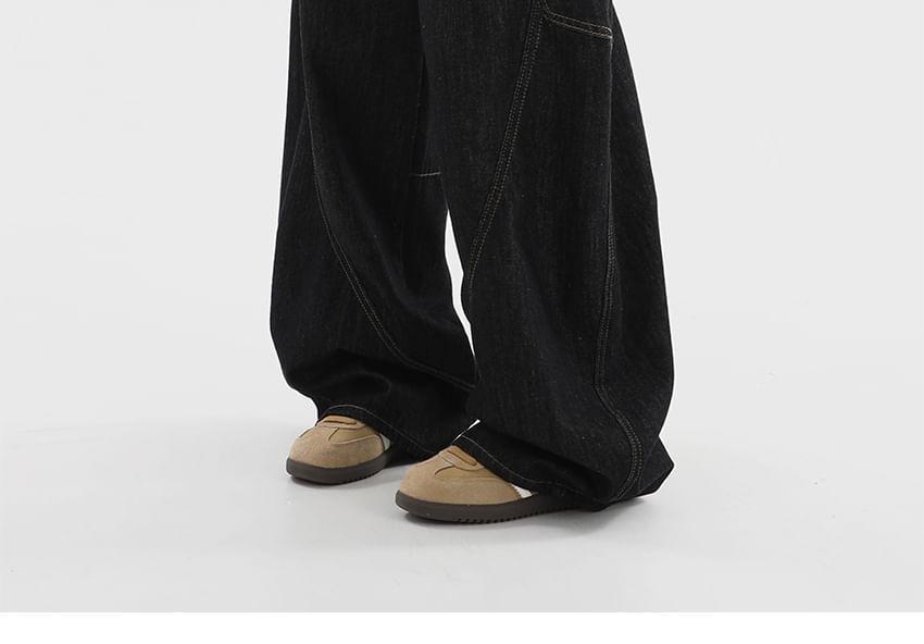 Mid Waist Unwashed Wide Leg Cargo Jeans Product Image