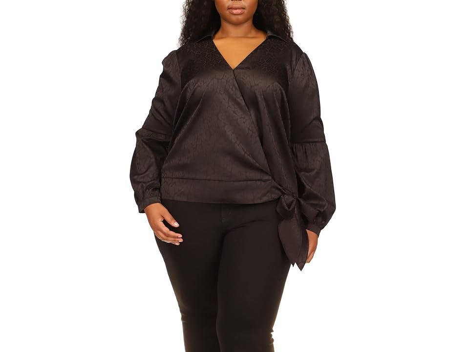 MICHAEL Michael Kors Plus Size Satin Cheetah Print V-Neck Tie Hem Wrap Front Blouse -  2X Product Image