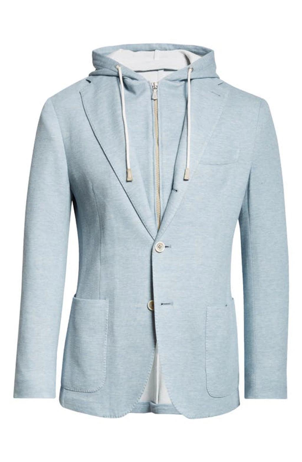 Mens Light Blue Single-breasted Hooded Cotton And Cashmere-blend Blazer Product Image