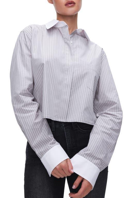 Womens Poplin Cropped Shirt | Grey Stripe, Size Small | Good American by Khlo Kardashian Product Image