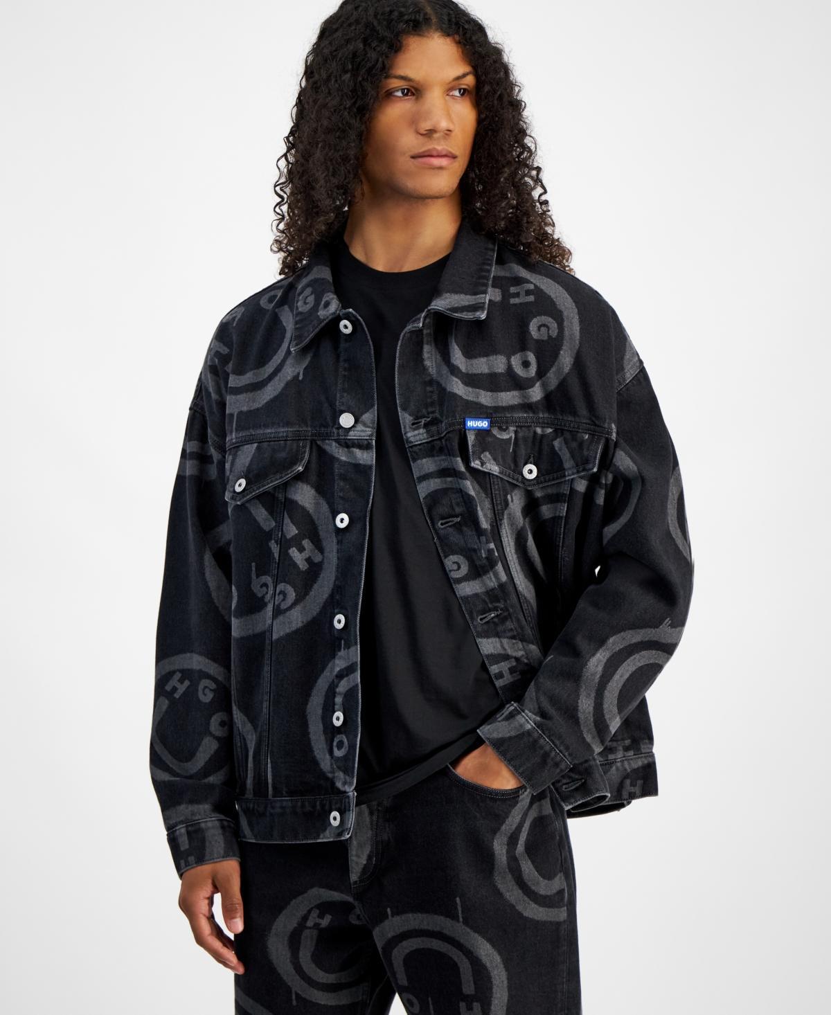 Men's Wes Relaxed Fit Logo Print Button-front Denim Jacket In Blk Product Image