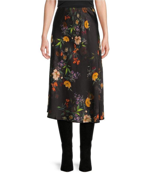 JOHNNY WAS Silk Floral Bouquet Pull-On Midi Skirt Product Image