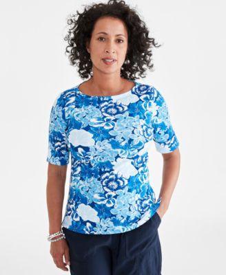 Women's Printed Elbow-Sleeve Boat-neck Top, Created for Macy's Product Image