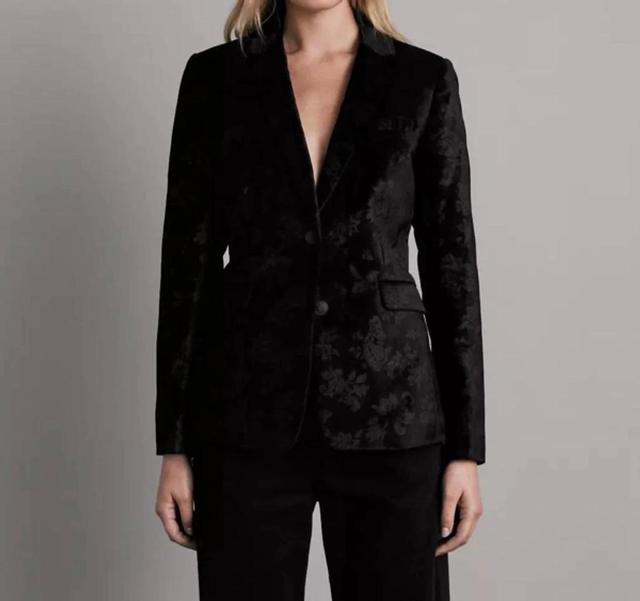 Razor Floral-print Cotton-blend Velvet Blazer In Black Product Image