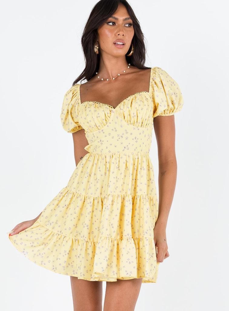 Danny Mini Dress Yellow Floral Product Image