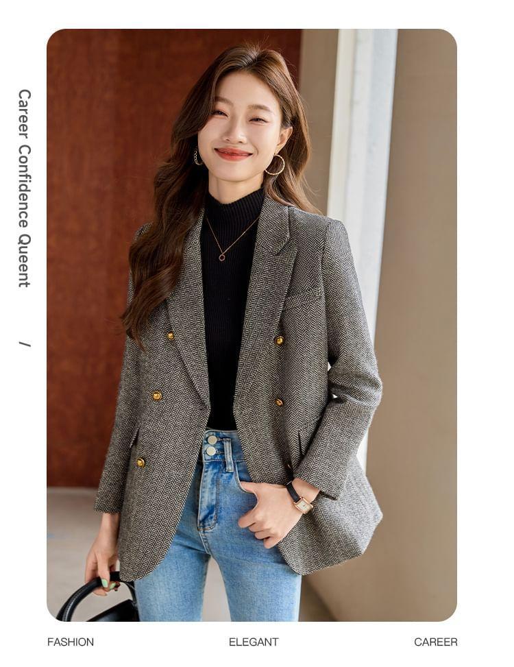 Lapel Collar Patterned Double Breasted Blazer Product Image