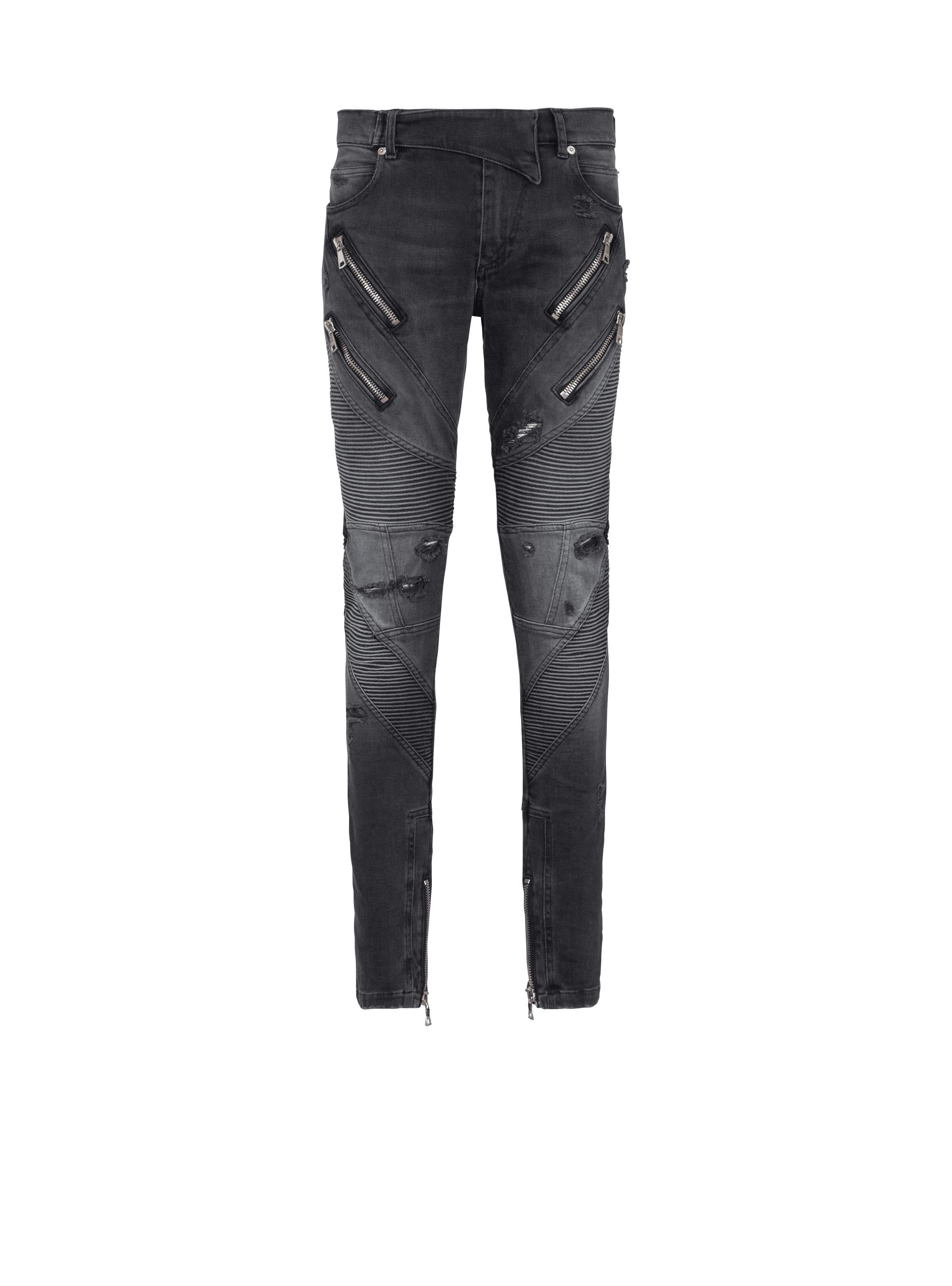 Biker jeans in faded denim Product Image