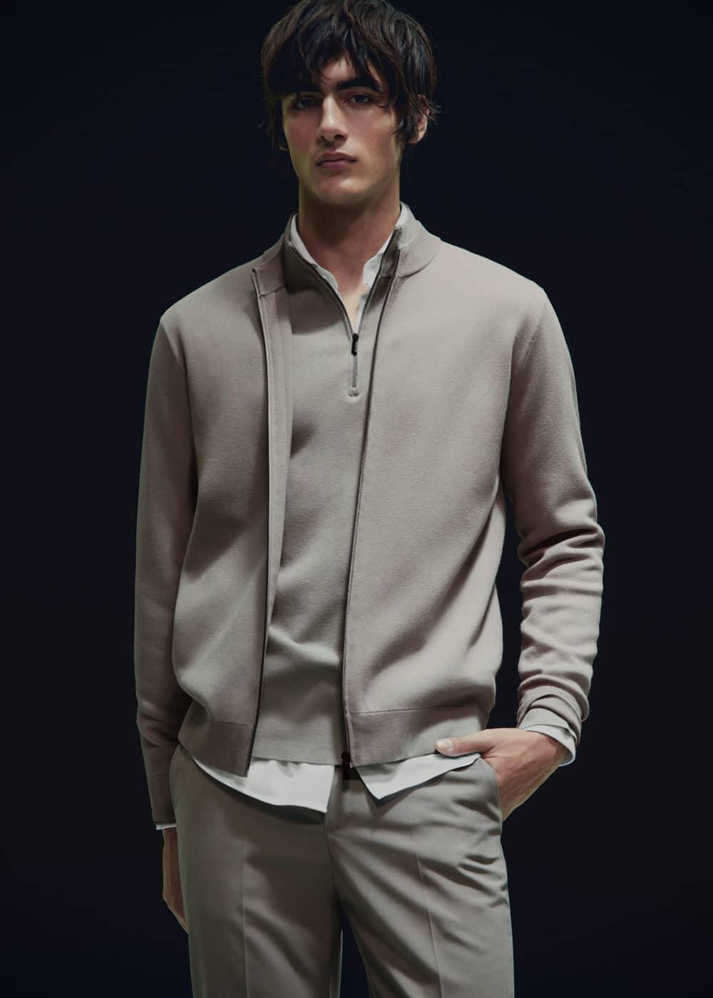 MANGO MAN - Thermoregulating zippered cardigan mink greyMen Product Image