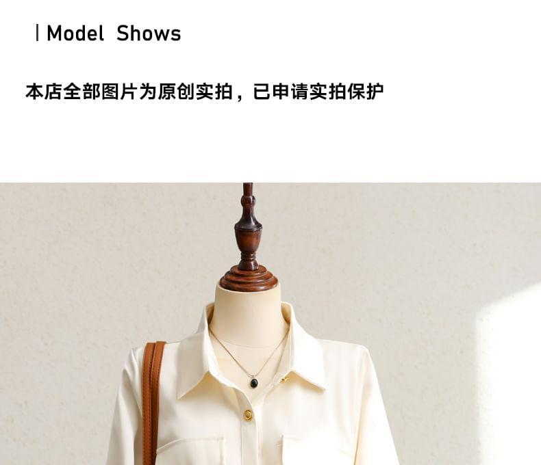 Long Sleeve Lapel Collar Plain Button Shirt Product Image