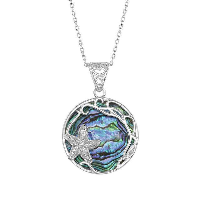 Sterling Silver Abalone Starfish Necklace, Womens Product Image