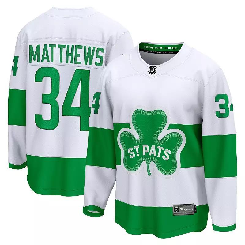 Mens Fanatics Branded Auston Matthews White Toronto Maple Leafs St. Patricks Alternate Premier Breakaway Player Jersey Product Image