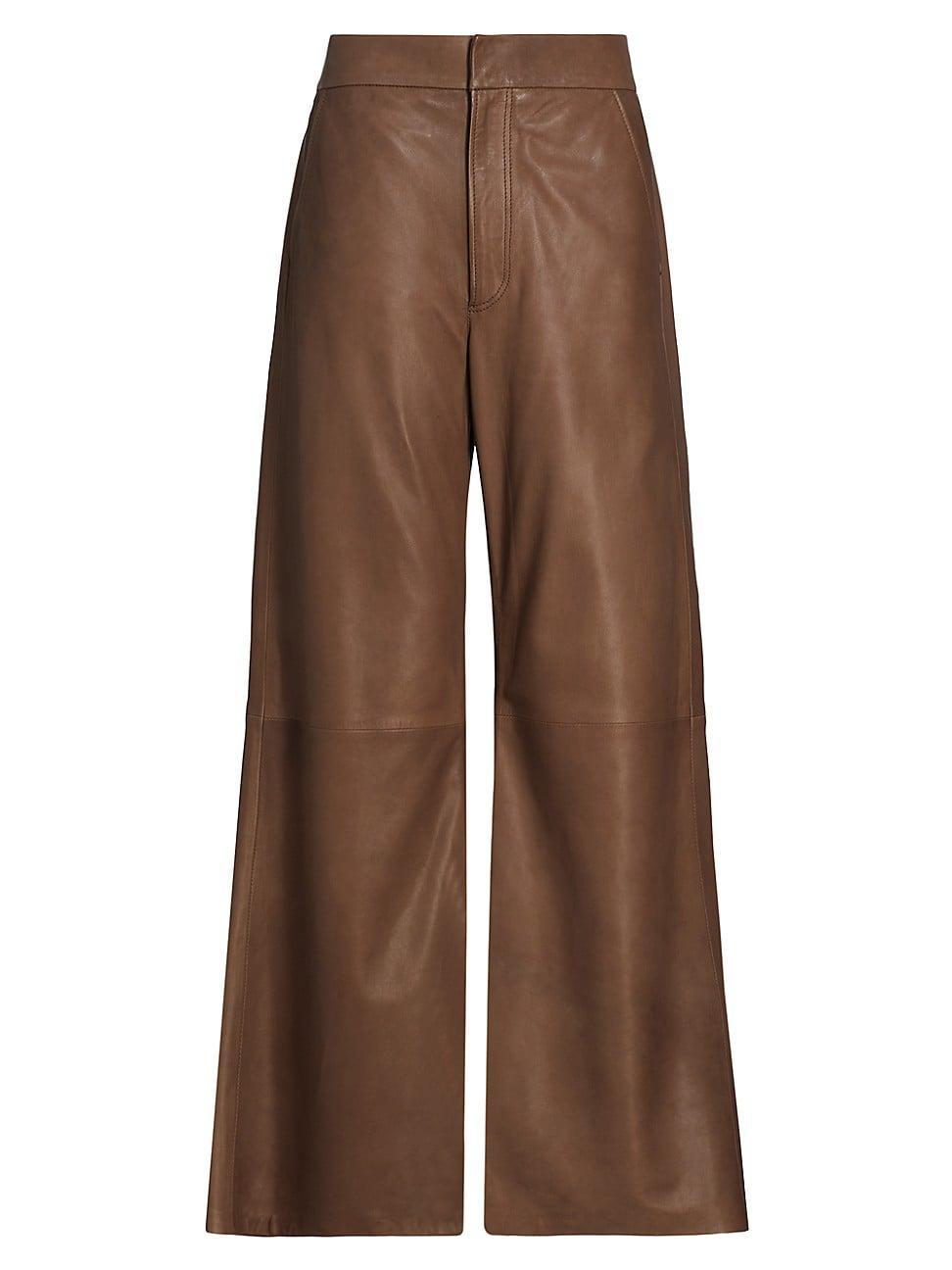 Citizens Of Humanity Beverly Leather High Rise Slouch Bootcut Jeans in Taupe Product Image