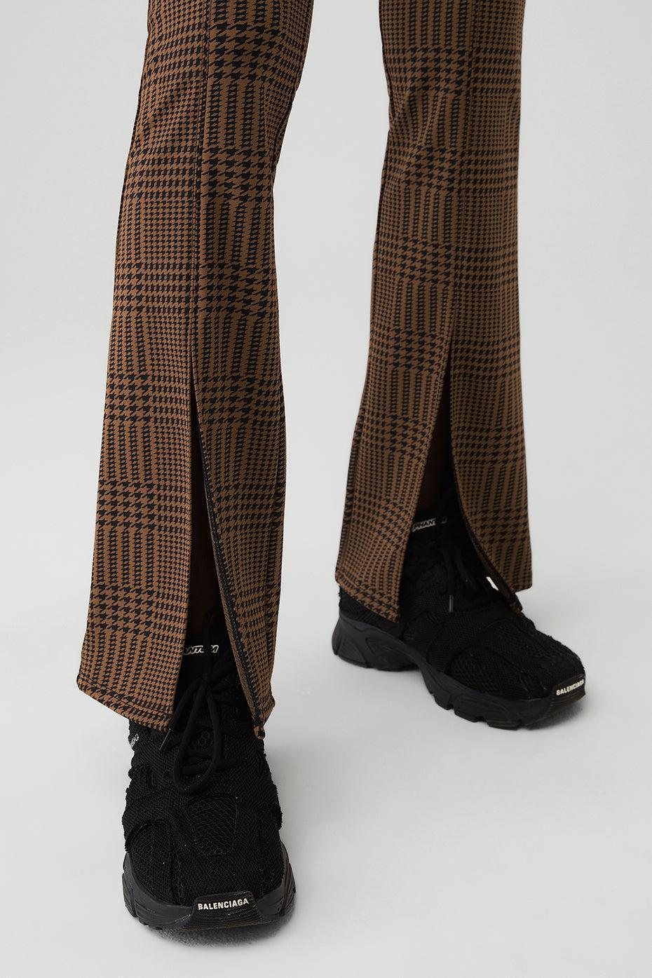 Jacquard High-Waist Glenplaid Flutter Legging - Cinnamon Brown/Black Female Product Image