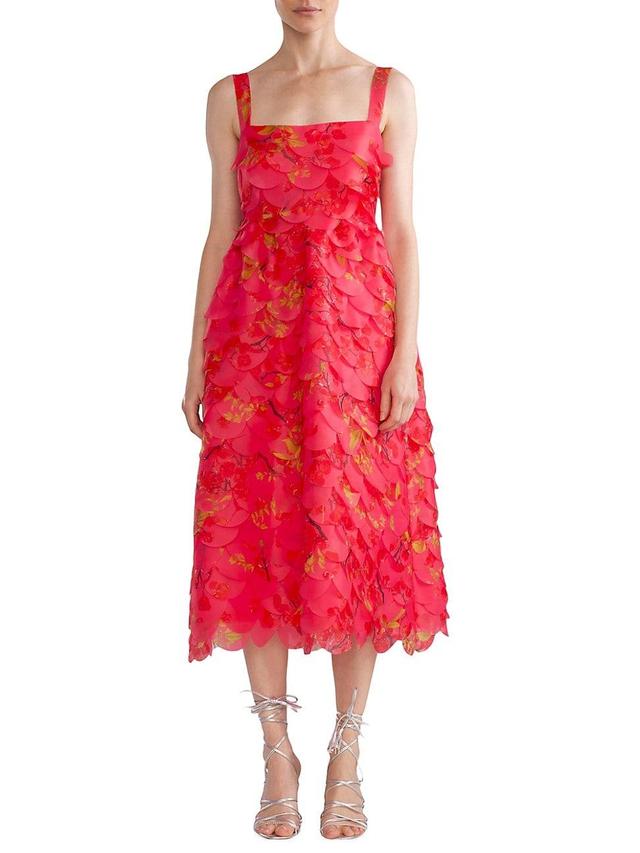 Womens Floral Organza Scallop Midi-Dress Product Image