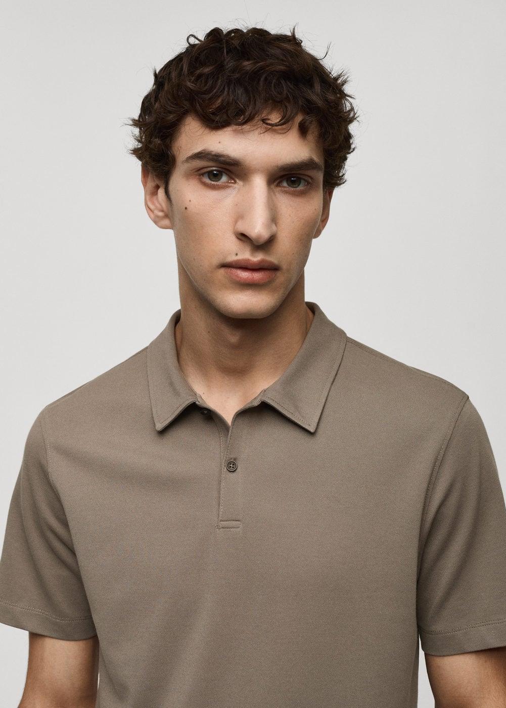 MANGO MAN - Slim-fit textured cotton polo shirt medium brownMen Product Image