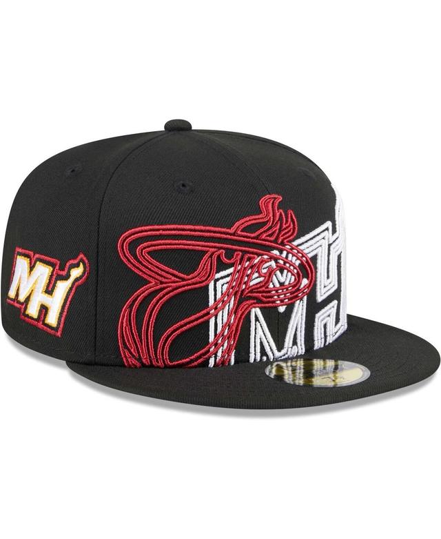 Mens New Era Black Miami Heat Game Day Hollow Logo Mashup 59FIFTY Fitted Hat Product Image