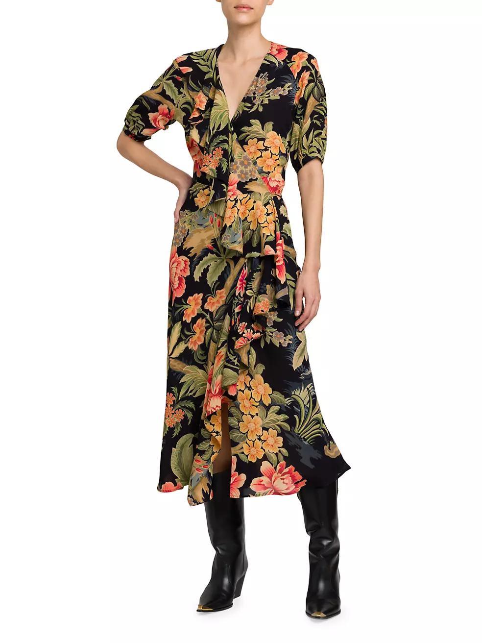 Floral Ruffled Wrap Midi-Dress Product Image