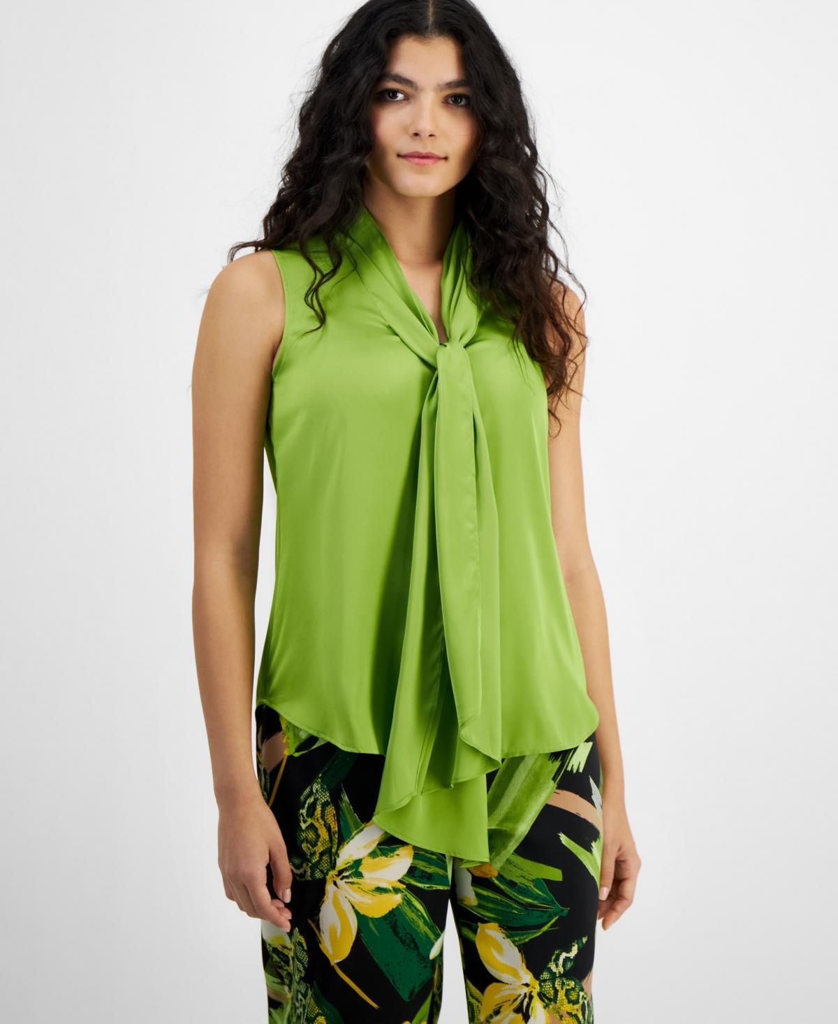 Bar Iii Womens Tie-Neck Sleeveless Satin Blouse, Created for Macys Product Image