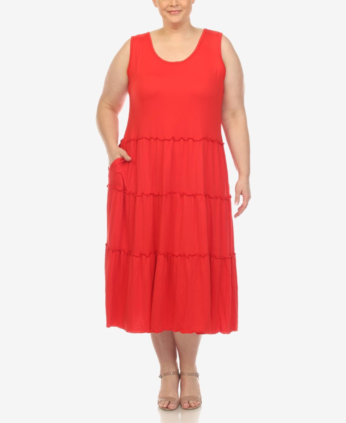 White Mark Plus Size Scoop Neck Tiered Midi Dress Product Image