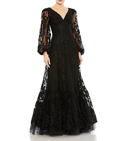 Mac Duggal Embroidered Bishop Sleeve Gown Product Image