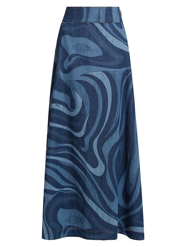 Womens Very Vivara Printed Denim Maxi Skirt Product Image