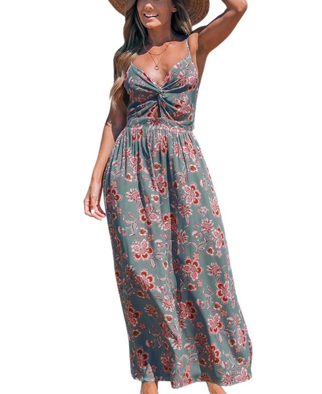 Cupshe Womens Pink Floral Sweetheart Twist & Keyhole Maxi Beach Dress Product Image