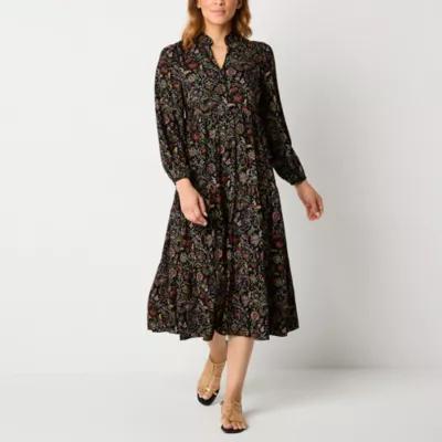 Jessica Howard Womens Long Sleeve Floral Midi Fit + Flare Dress Petite Product Image