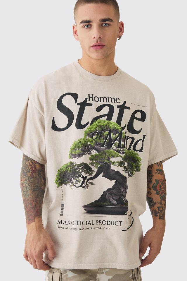 Oversized Tree Print Heavyweight Wash T-shirt | boohooMAN USA Product Image