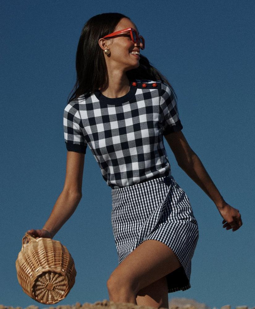 Gingham Wrap Skirt In Bi-Stretch Cotton Twill Product Image